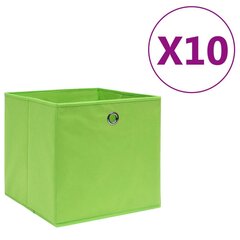 vidaXL uzglabāšanas kastes, 10 gab., 28x28x28 cm, zaļš neausts audums cena un informācija | Veļas grozi un mantu uzglabāšanas kastes | 220.lv