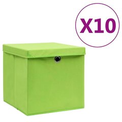 vidaXL uzglabāšanas kastes ar vāku, 10 gab., zaļas, 28x28x28 cm цена и информация | Ящики для вещей | 220.lv