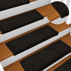 vidaXL kāpņu paklāji, 15 gab., 65x25 cm, melni цена и информация | Ковры | 220.lv