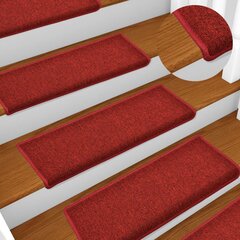 vidaXL kāpņu paklāji, 15 gab., 65x25 cm, sarkani cena un informācija | Paklāji | 220.lv