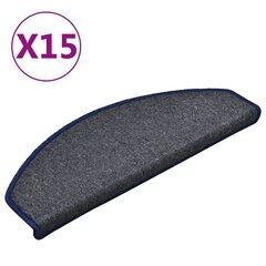 vidaXL kāpņu paklāji, 15 gab., 65x24x4 cm, tumši pelēki ar zilu cena un informācija | Paklāji | 220.lv