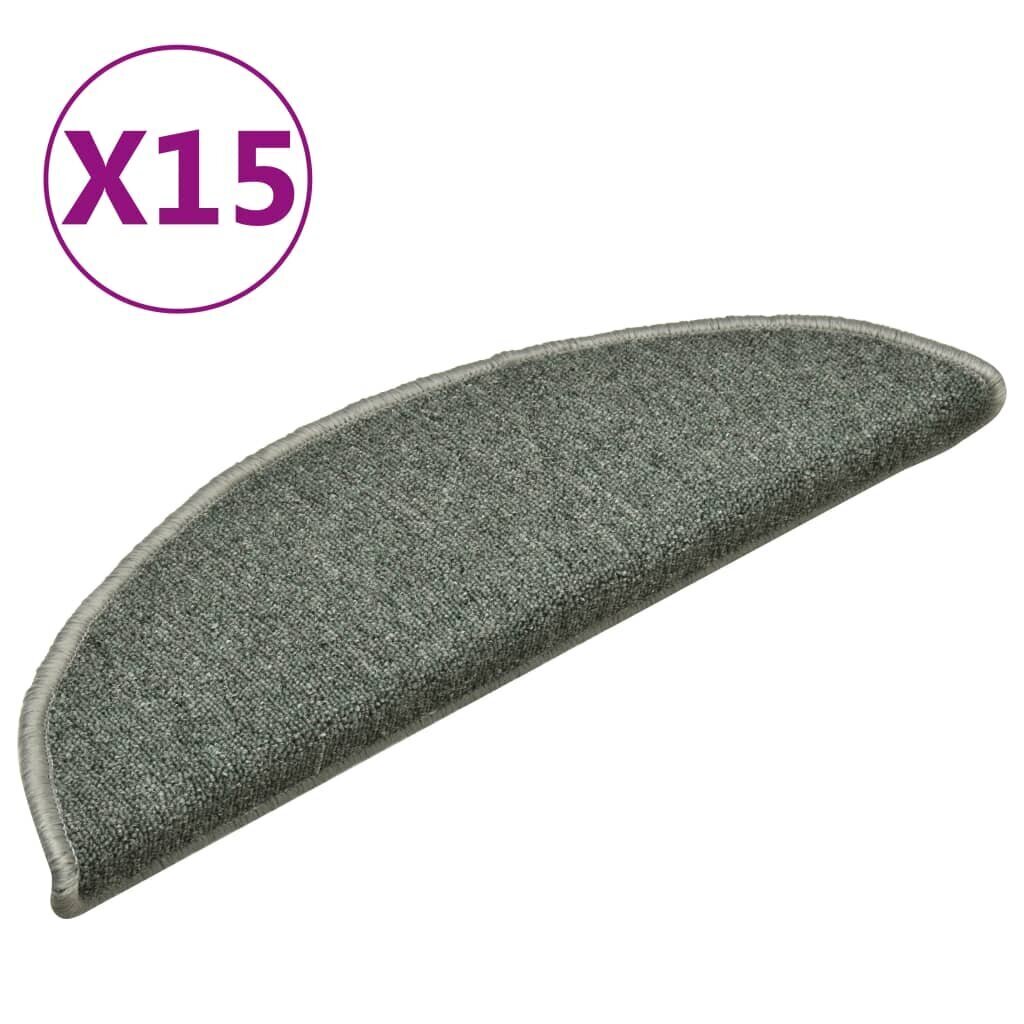 vidaXL kāpņu paklāji, 15 gab., 56x17x3 cm, tumši zaļi cena un informācija | Paklāji | 220.lv