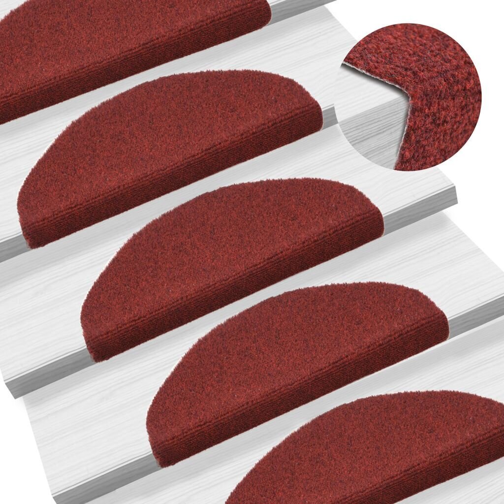 vidaXL kāpņu paklāji, 15 gab., pašlīmējoši, 65x21x4 cm, sarkani цена и информация | Paklāji | 220.lv