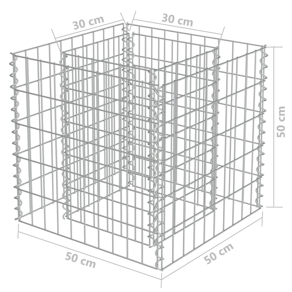 vidaXL gabions, augstā puķu kaste, cinkots tērauds, 50x50x50 cm cena un informācija | Puķu podi | 220.lv