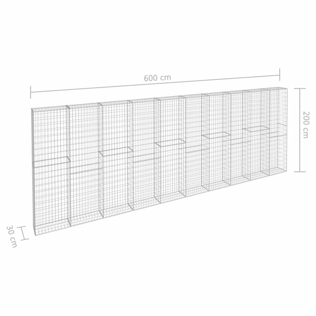 vidaXL gabions ar vāku, cinkots tērauds, 600x30x200 cm cena un informācija | Žogi un piederumi | 220.lv