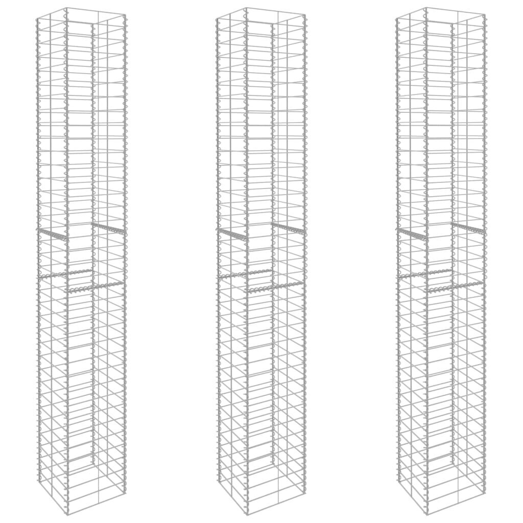 vidaXL gabionu grozi, 3 gab., cinkots tērauds, 25x25x197 cm cena un informācija | Žogi un piederumi | 220.lv