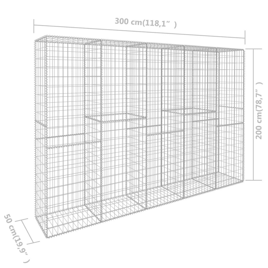 vidaXL gabionu siena ar vāku, cinkots tērauds, 300x50x200 cm cena un informācija | Žogi un piederumi | 220.lv