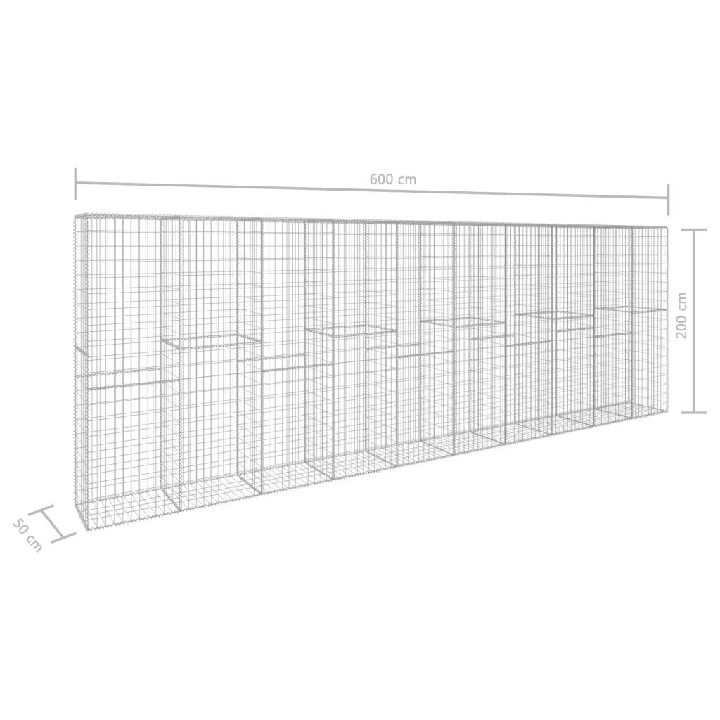 vidaXL gabions ar vāku, cinkots tērauds, 600x50x200 cm cena un informācija | Žogi un piederumi | 220.lv