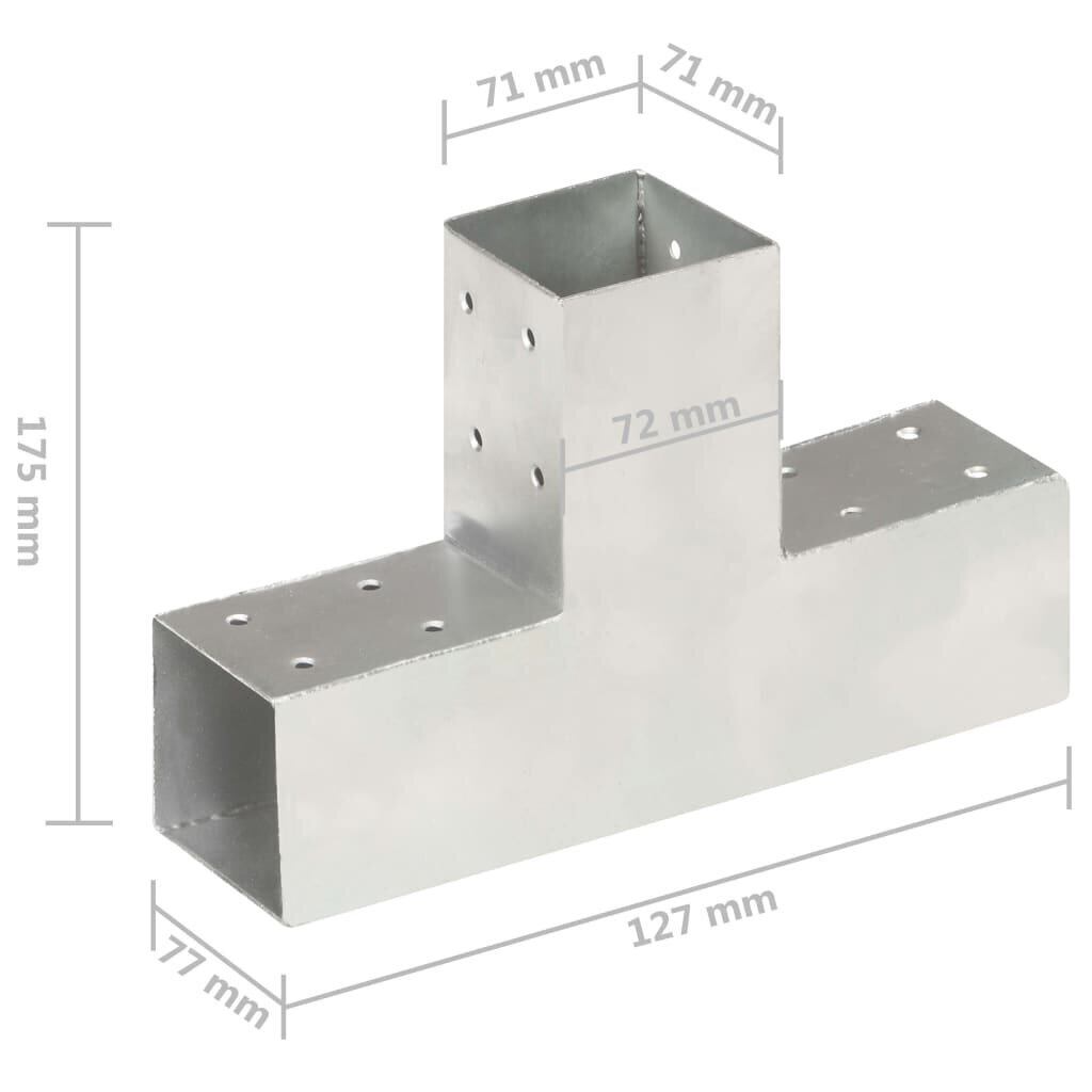 vidaXL stabu savienotājs, T forma, cinkots metāls, 71x71 mm цена и информация | Žogi un piederumi | 220.lv