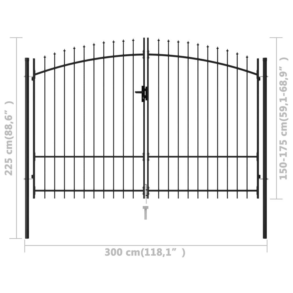 vidaXL divviru žoga vārti ar pīķiem augšpusē, melni, 3x1,75 m, tērauds цена и информация | Žogi un piederumi | 220.lv