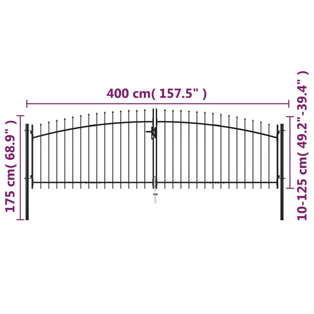 vidaXL dārza vārti ar pīķiem augšpusē, divviru, 400x175 cm цена и информация | Žogi un piederumi | 220.lv