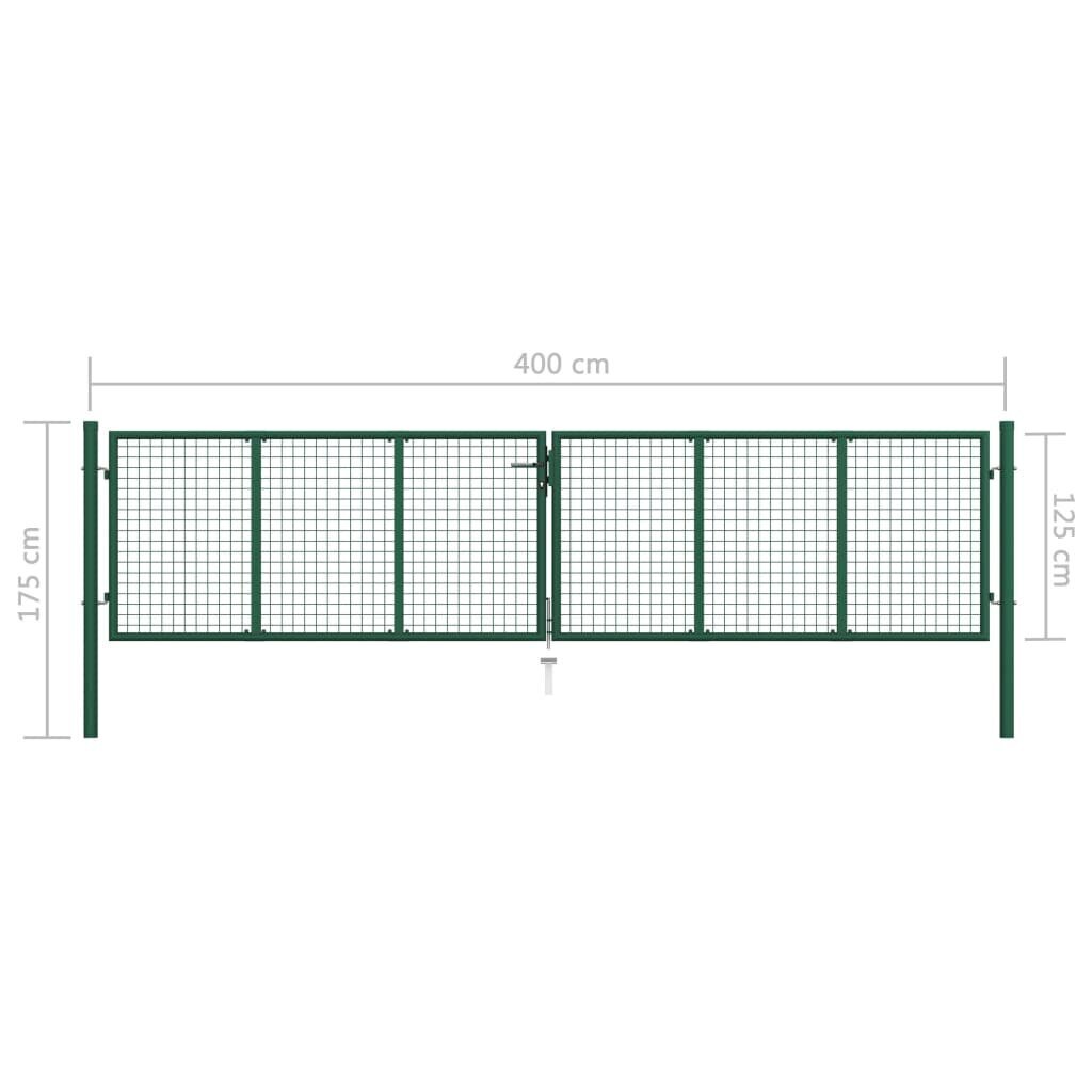 vidaXL sieta žoga vārti, zaļi, 400x125 cm, tērauds cena un informācija | Žogi un piederumi | 220.lv