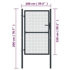 vidaXL sieta žoga vārti, pelēki, 100x200 cm, cinkots tērauds cena un informācija | Žogi un piederumi | 220.lv