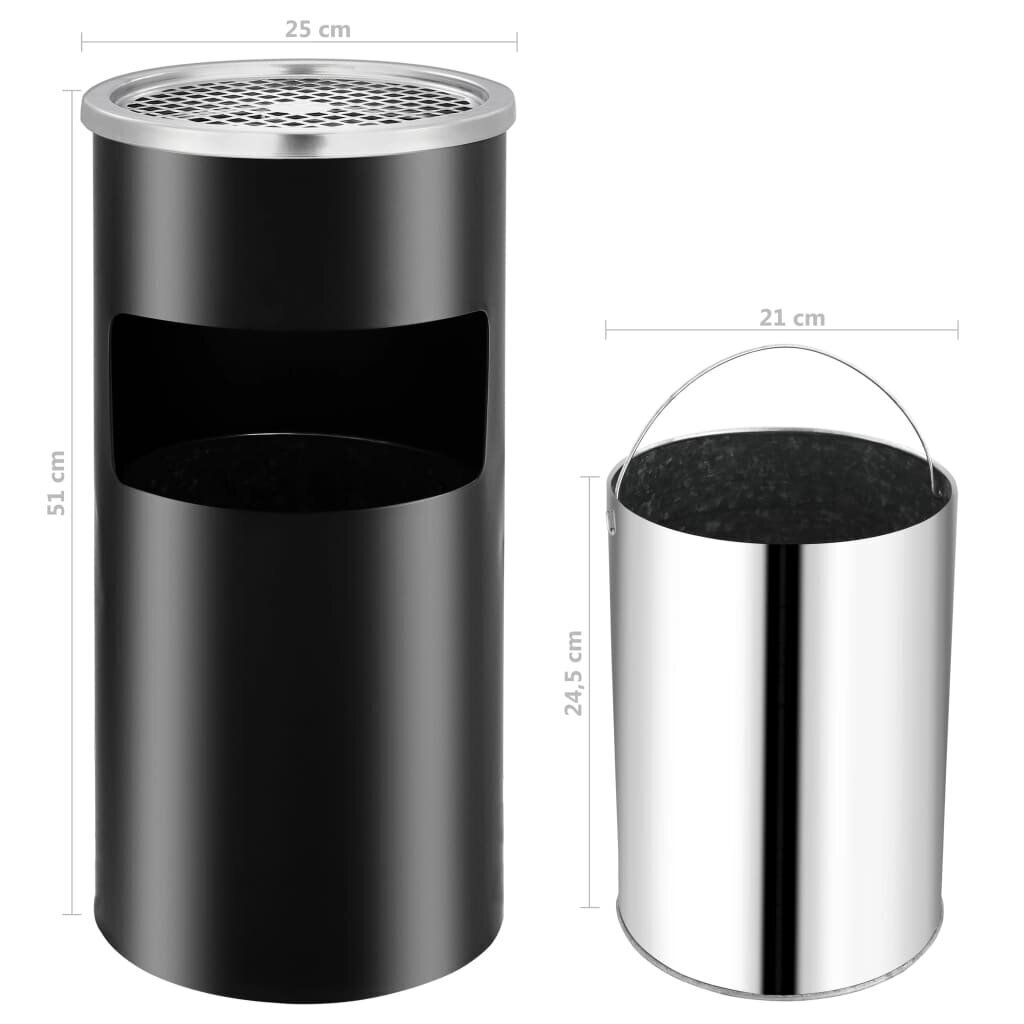 vidaXL sienas atkritumu tvertne ar pelnu trauku, 26 L, tērauds, melna цена и информация | Komposta kastes un āra konteineri | 220.lv