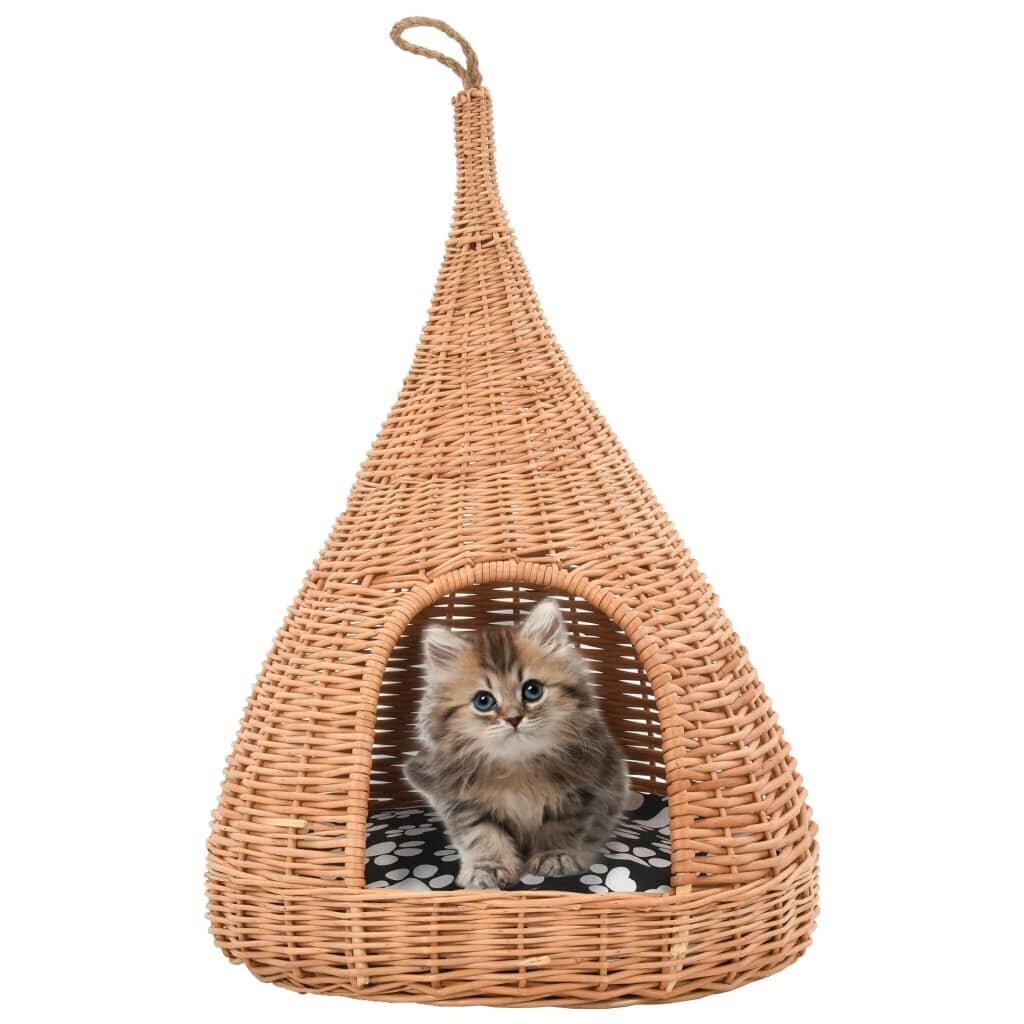 vidaXL kaķu māja ar spilvenu, 40x60 cm, dabīgs vītols, vigvama forma цена и информация | Suņu gultas, spilveni, būdas | 220.lv
