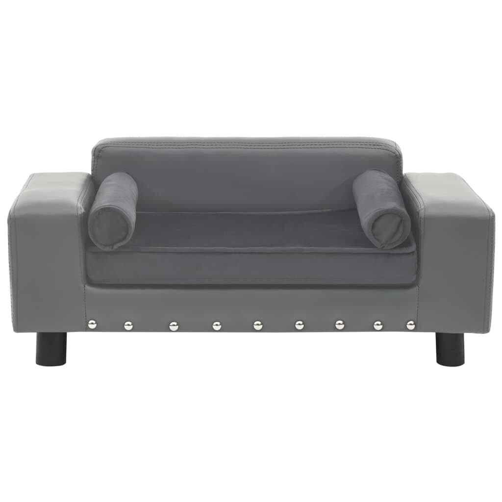 vidaXL suņu dīvāns, pelēks, 81x43x31 cm, plīšs, mākslīgā āda cena un informācija | Suņu gultas, spilveni, būdas | 220.lv