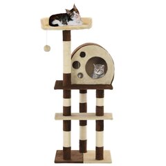 vidaXL kaķu māja ar stabiem nagu asināšanai, 127 cm, bēša ar brūnu цена и информация | Когтеточки | 220.lv