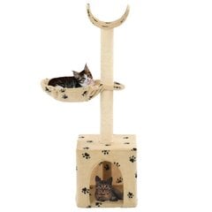 vidaXL kaķu māja, stabi nagu asināšanai, bēša, 105 cm, ar ķepu apdruku цена и информация | Когтеточки | 220.lv