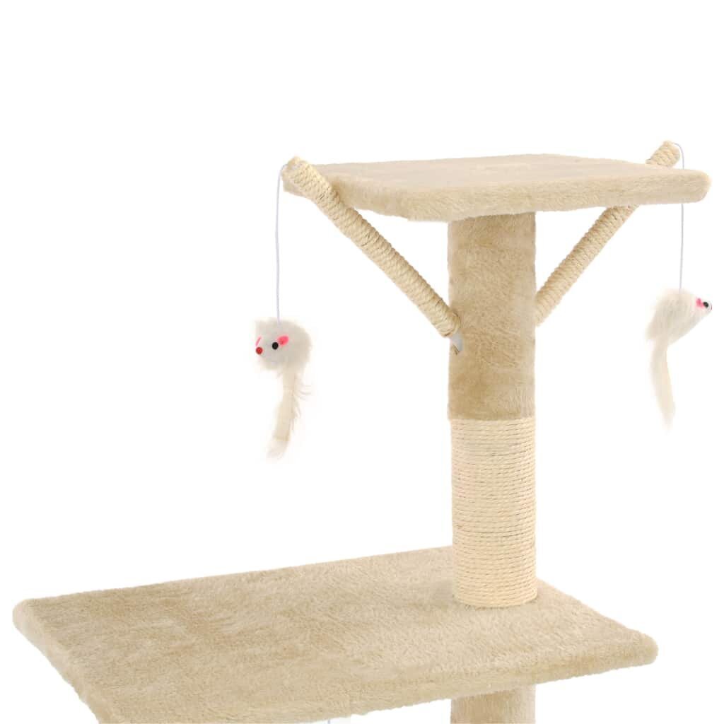 vidaXL kaķu māja ar sizala stabiem nagu asināšanai, 138 cm, bēša cena un informācija | Kaķu mājas, nagu asināmie | 220.lv
