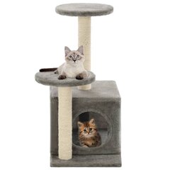 vidaXL kaķu māja ar sizala stabiem nagu asināšanai, 60 cm, pelēka cena un informācija | Kaķu mājas, nagu asināmie | 220.lv