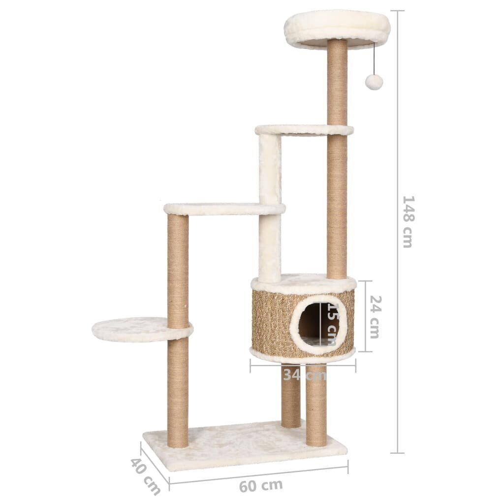 vidaXL kaķu māja ar stabiem nagu asināšanai, 148 cm, jūraszāles цена и информация | Kaķu mājas, nagu asināmie | 220.lv