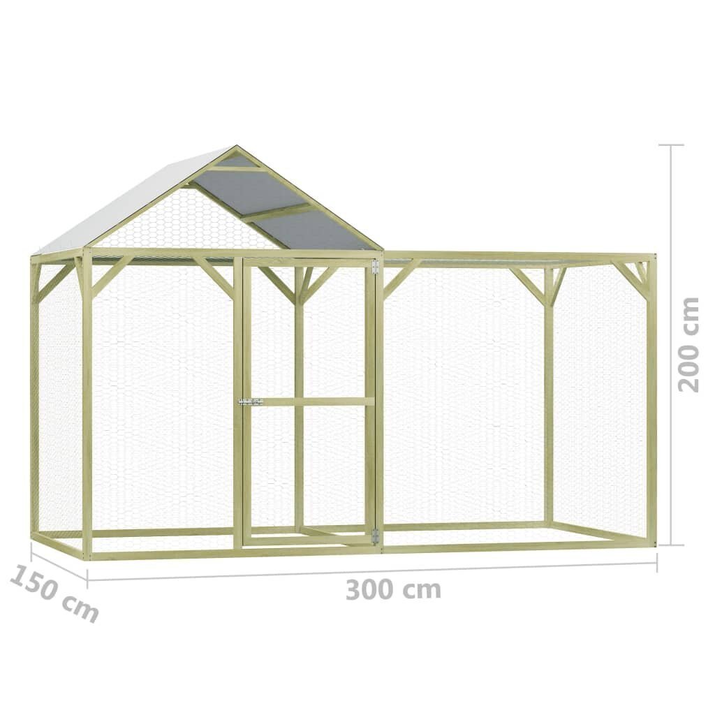 vidaXL vistu būris, 3x1,5x2 m, impregnēts priedes koks цена и информация | Putnu būri un barotavas | 220.lv