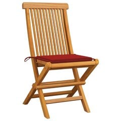 vidaXL dārza krēsli, sarkani matrači, 4 gab., masīvs tīkkoks cena un informācija | Dārza krēsli | 220.lv