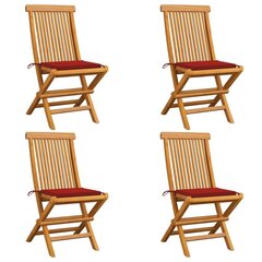 vidaXL dārza krēsli, sarkani matrači, 4 gab., masīvs tīkkoks cena un informācija | Dārza krēsli | 220.lv