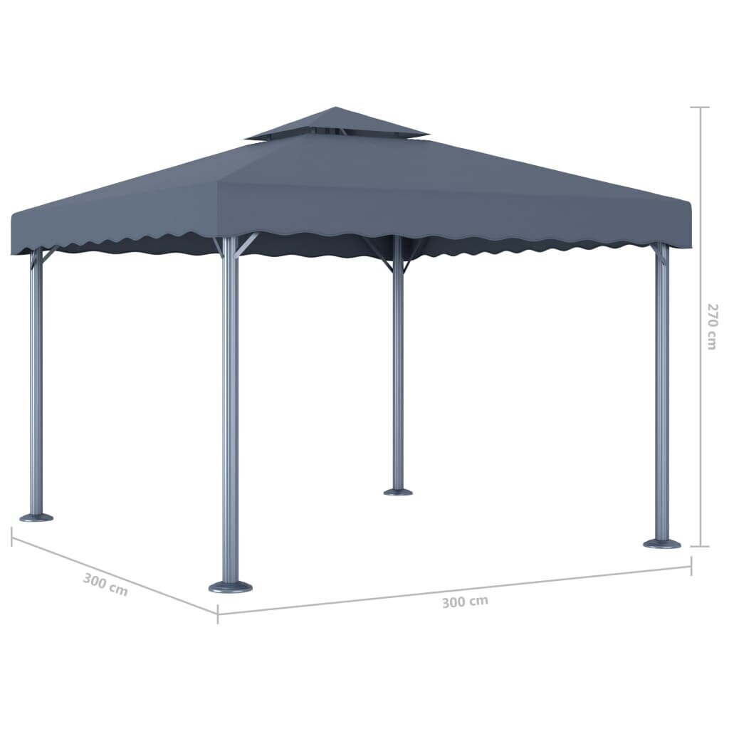 vidaXL dārza nojume, 300x300 cm, antracītpelēka, alumīnijs cena un informācija | Dārza nojumes un lapenes | 220.lv