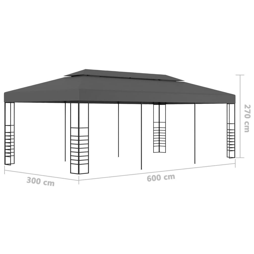 vidaXL dārza nojume, 3x6 m, antracītpelēka цена и информация | Dārza nojumes un lapenes | 220.lv