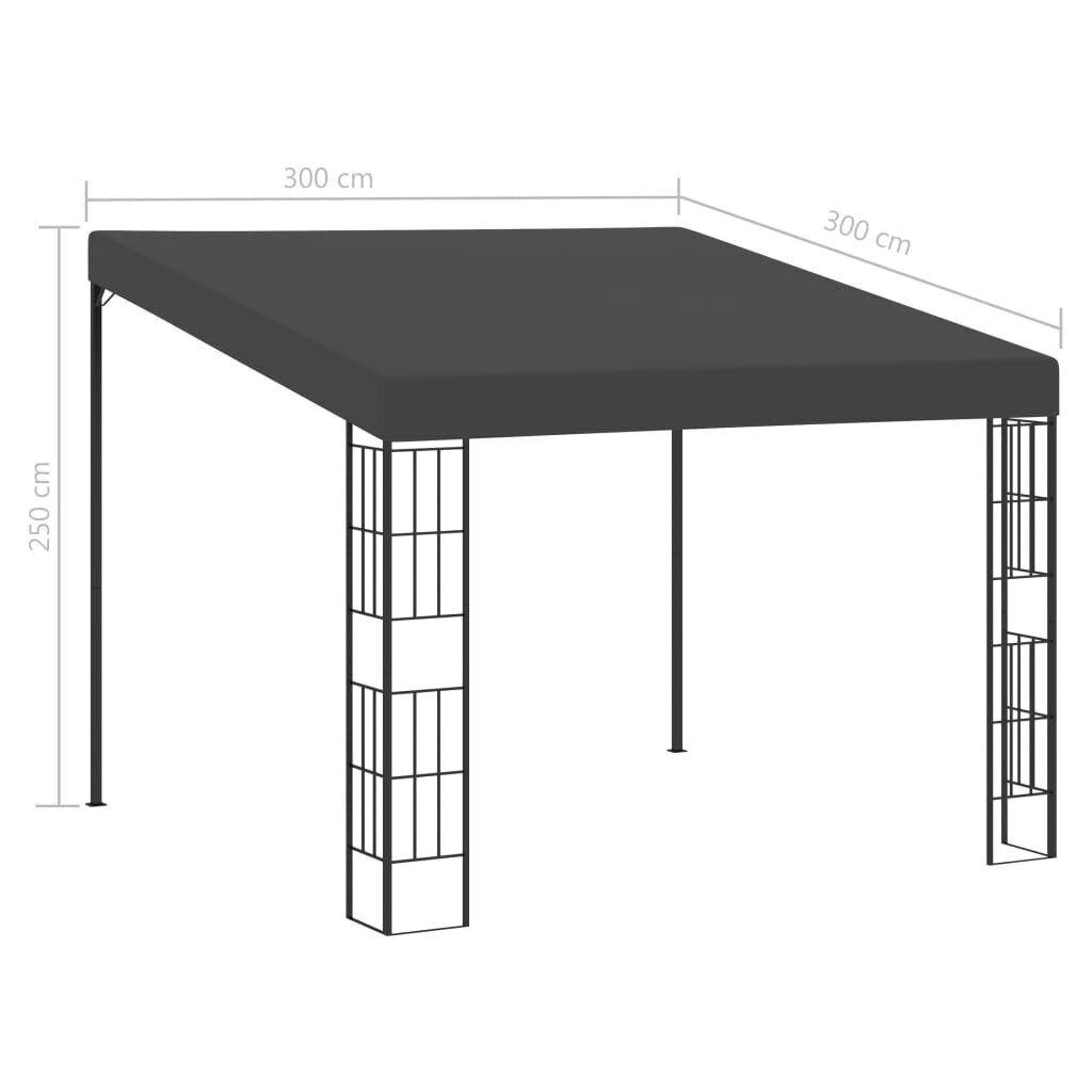 vidaXL dārza nojume, stiprināma pie sienas, 3x3 m, pelēks audums цена и информация | Dārza nojumes un lapenes | 220.lv