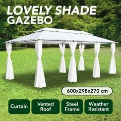 vidaXL dārza nojume ar aizkariem, 600x298x270 cm, balta, 180g/m² цена и информация | Беседки | 220.lv