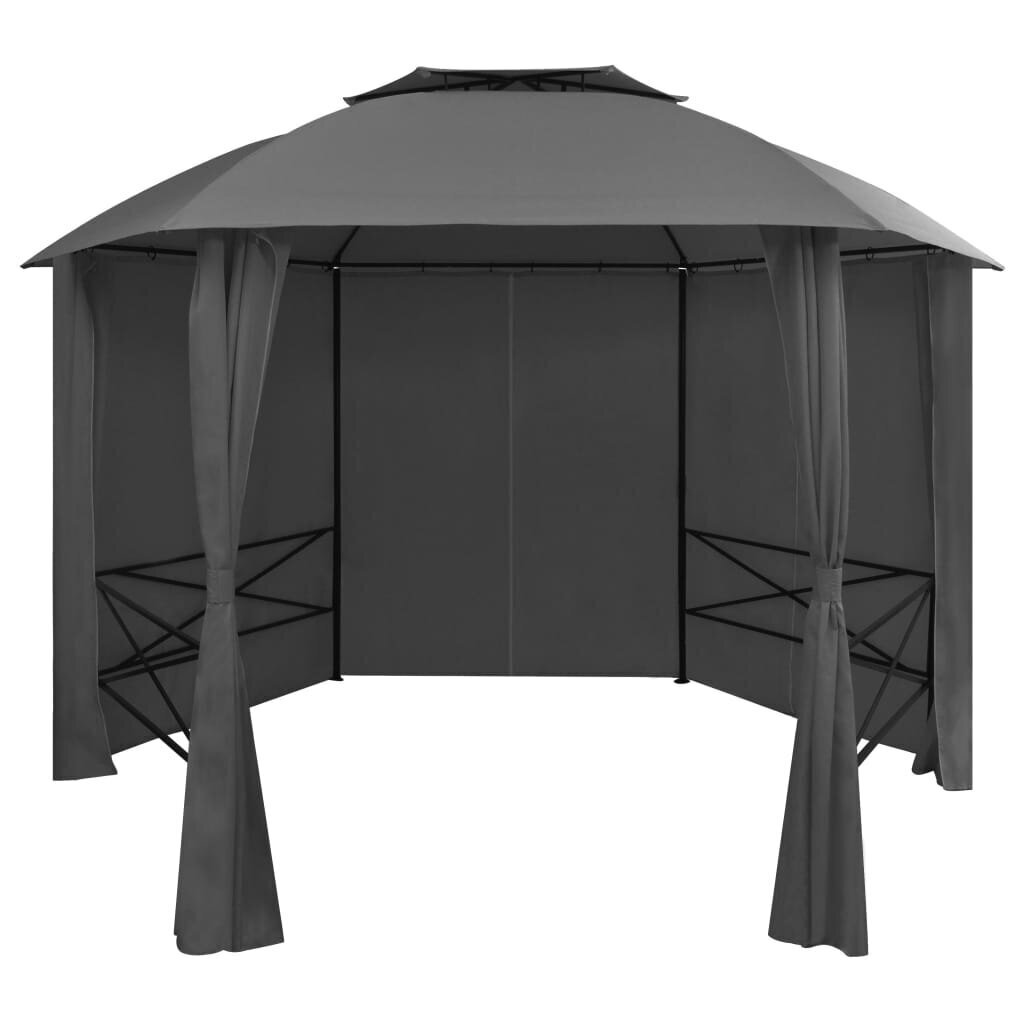 vidaXL dārza nojume, telts ar aizkariem, 360x265 cm, sešstūraina cena un informācija | Dārza nojumes un lapenes | 220.lv