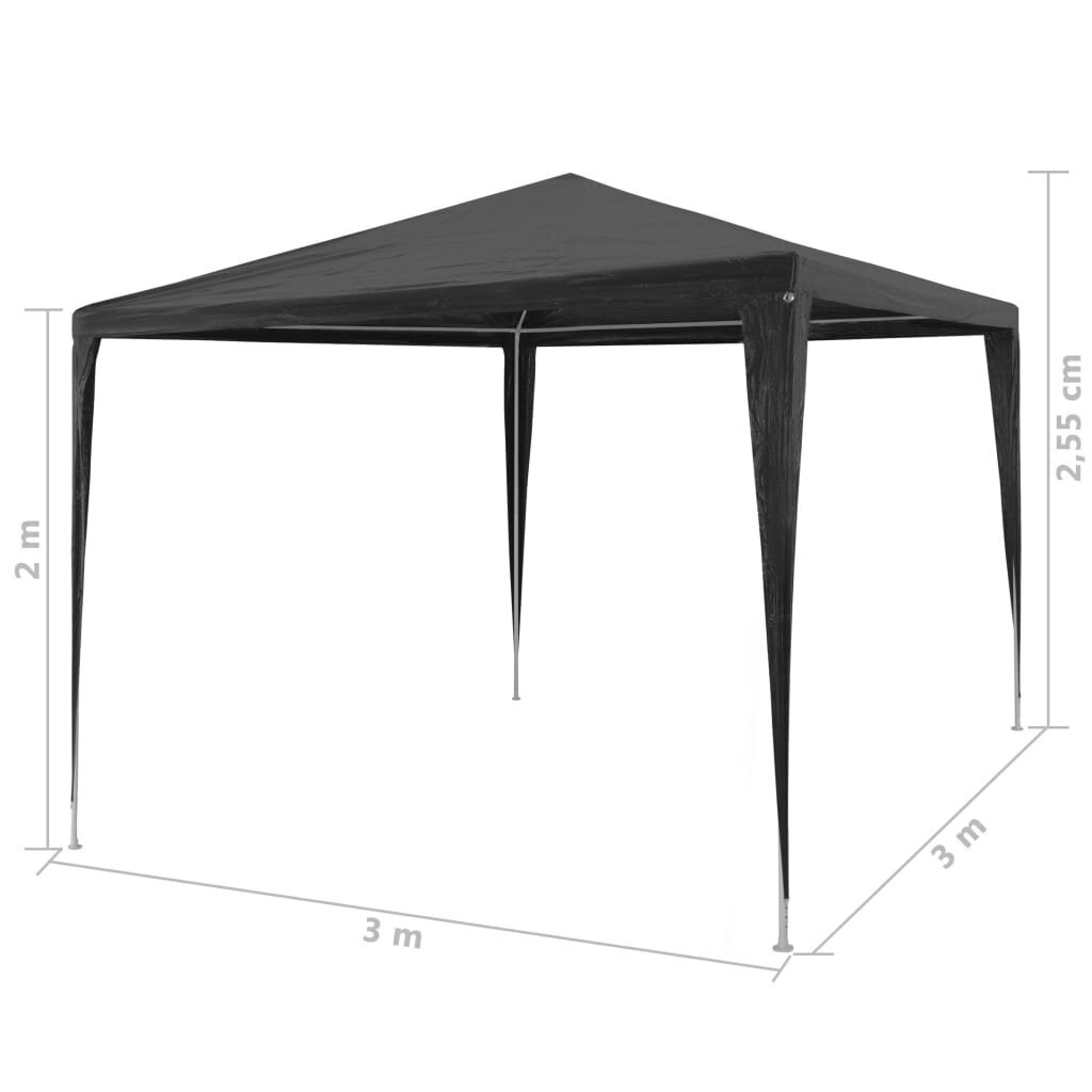 vidaXL svinību telts, antracītpelēka, PE, 3x3 m cena un informācija | Dārza nojumes un lapenes | 220.lv