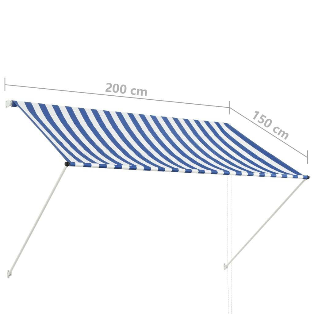 vidaXL markīze, 200x150 cm, sarullējama, zila ar baltu cena un informācija | Saulessargi, markīzes un statīvi | 220.lv