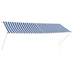 vidaXL markīze, 350x150 cm, sarullējama, zila ar baltu цена и информация | Зонты, маркизы, стойки | 220.lv