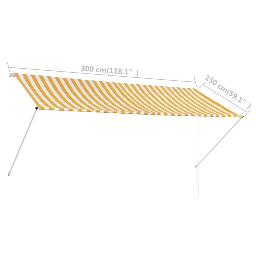 vidaXL markīze, 300x150 cm, sarullējama, dzeltena ar baltu cena un informācija | Saulessargi, markīzes un statīvi | 220.lv