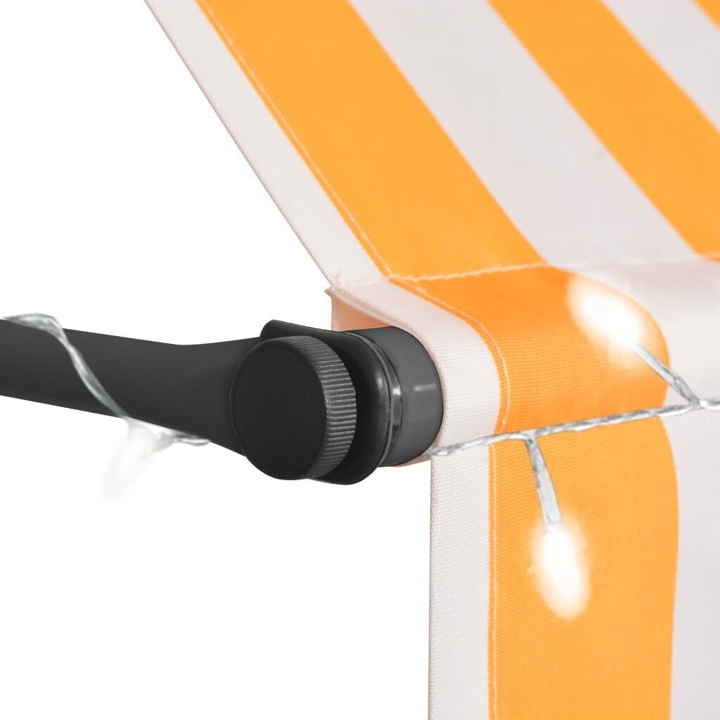 vidaXL izvelkama markīze ar LED, manuāla, 150 cm, balta un oranža cena un informācija | Saulessargi, markīzes un statīvi | 220.lv