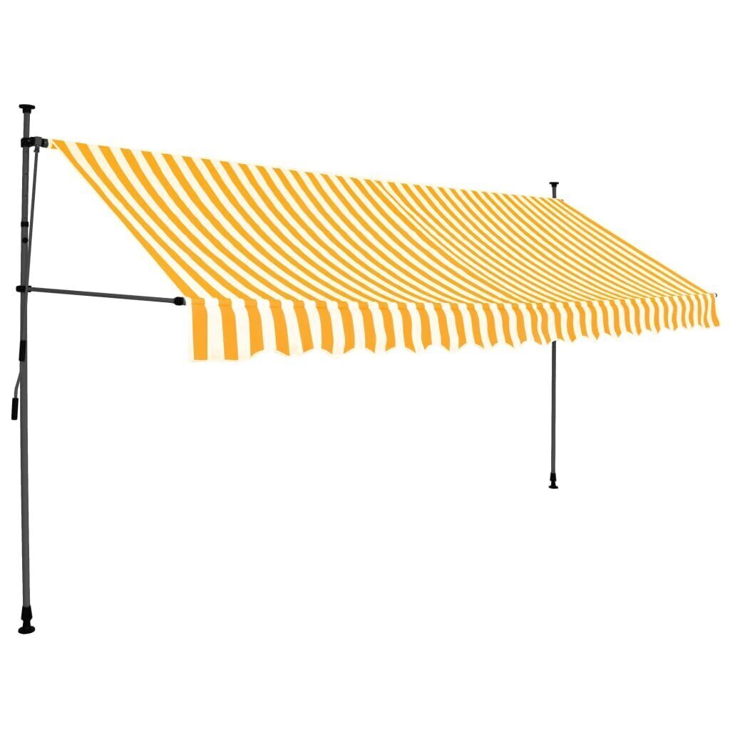 vidaXL izvelkama markīze ar LED, manuāla, 350 cm, balta un oranža cena un informācija | Saulessargi, markīzes un statīvi | 220.lv