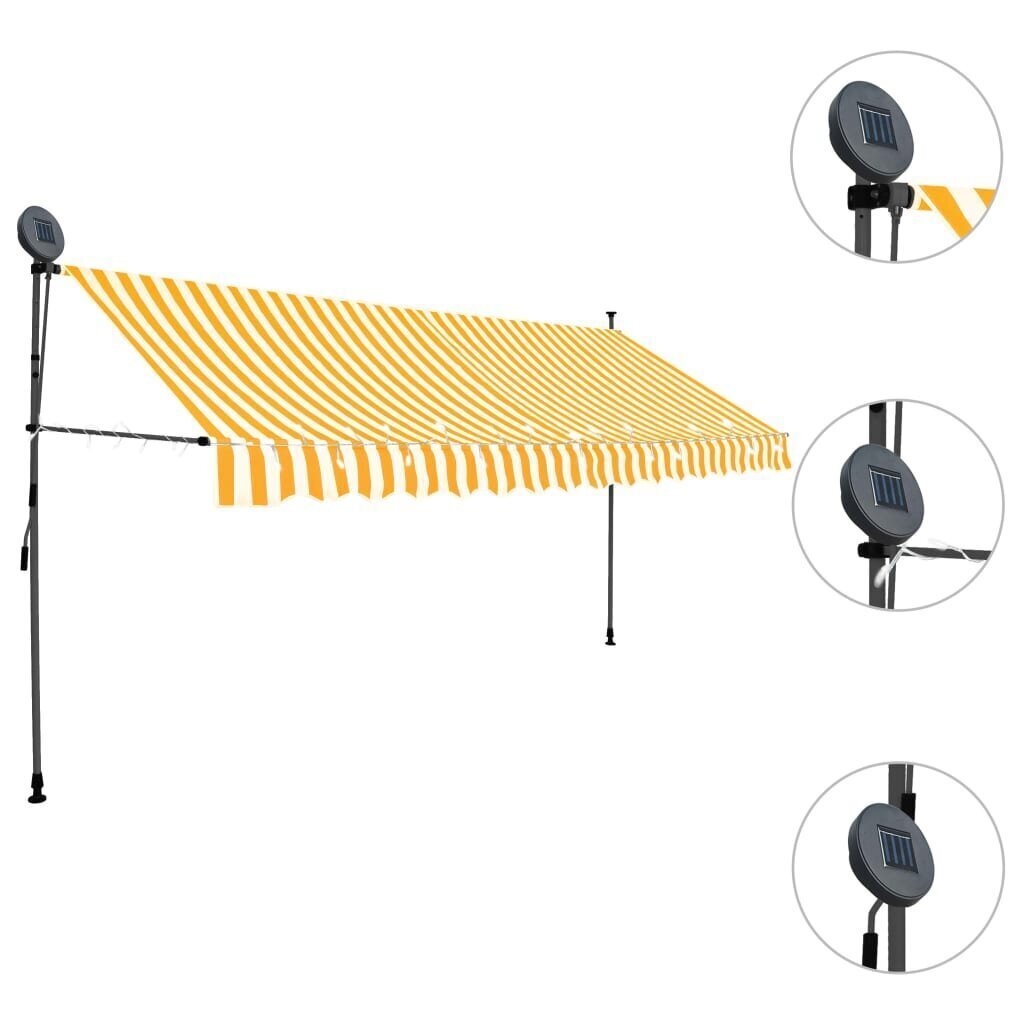 vidaXL izvelkama markīze ar LED, manuāla, 350 cm, balta un oranža cena un informācija | Saulessargi, markīzes un statīvi | 220.lv