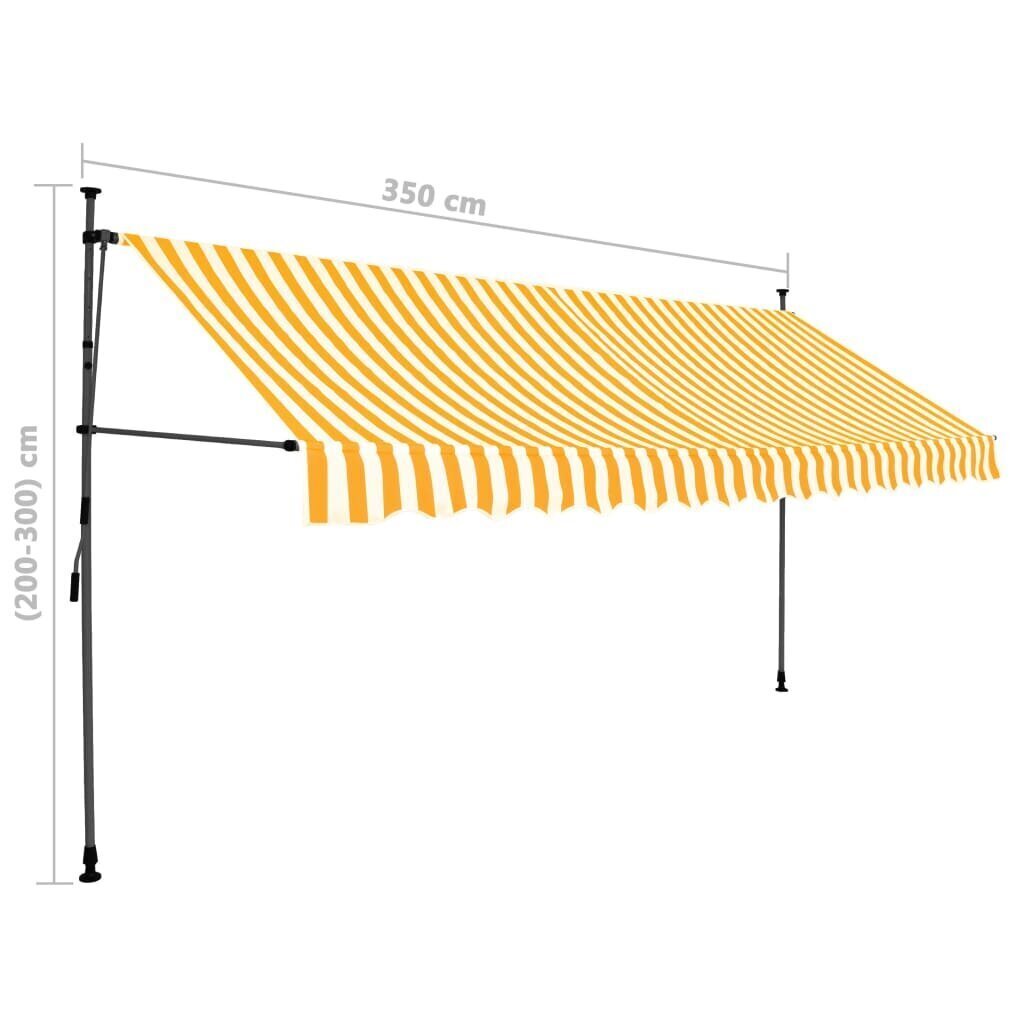 vidaXL izvelkama markīze ar LED, manuāla, 350 cm, balta un oranža cena un informācija | Saulessargi, markīzes un statīvi | 220.lv