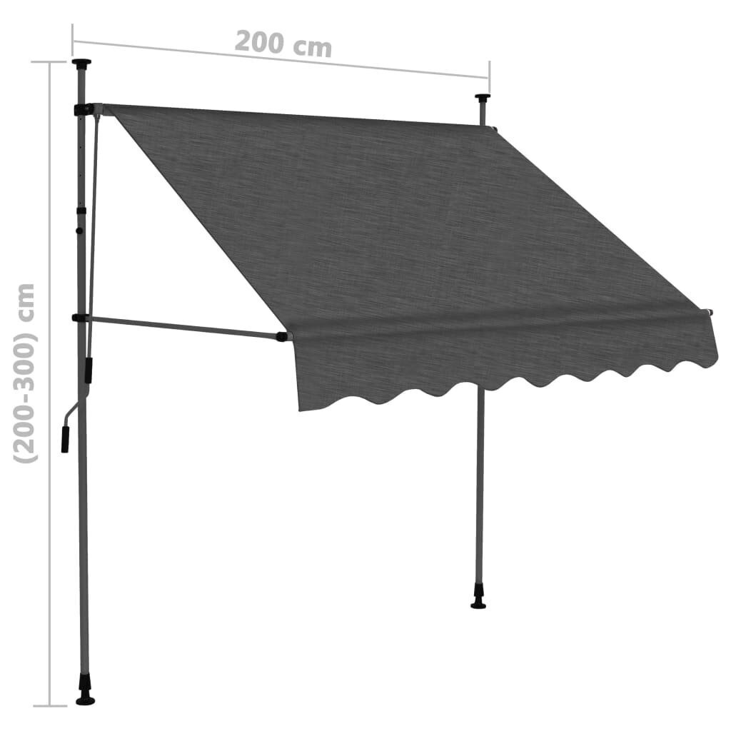 vidaXL izvelkama markīze ar LED, manuāla, 200 cm, antracītpelēka цена и информация | Saulessargi, markīzes un statīvi | 220.lv