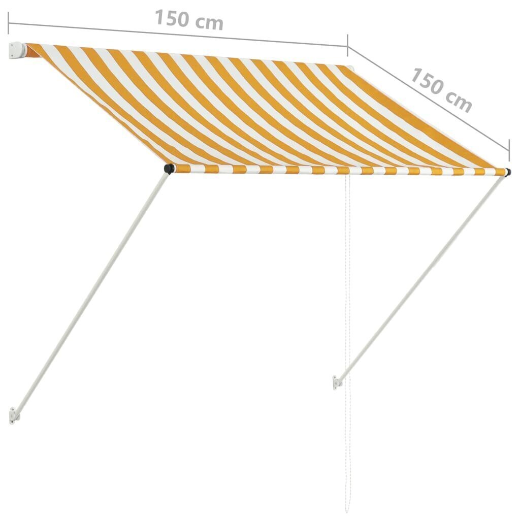 vidaXL markīze, dzeltena ar baltu, 100x150 cm, izvelkama cena un informācija | Saulessargi, markīzes un statīvi | 220.lv