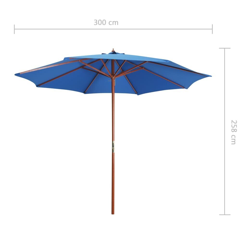 vidaXL saulessargs ar koka kātu, 300x258 cm, zils cena un informācija | Saulessargi, markīzes un statīvi | 220.lv