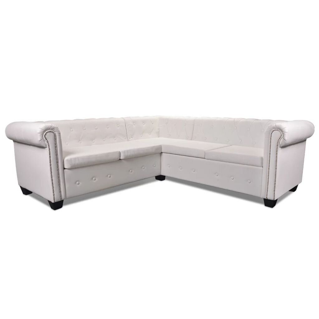 vidaXL piecvietīgs Chesterfield dīvāns, balta mākslīgā āda cena un informācija | Stūra dīvāni | 220.lv