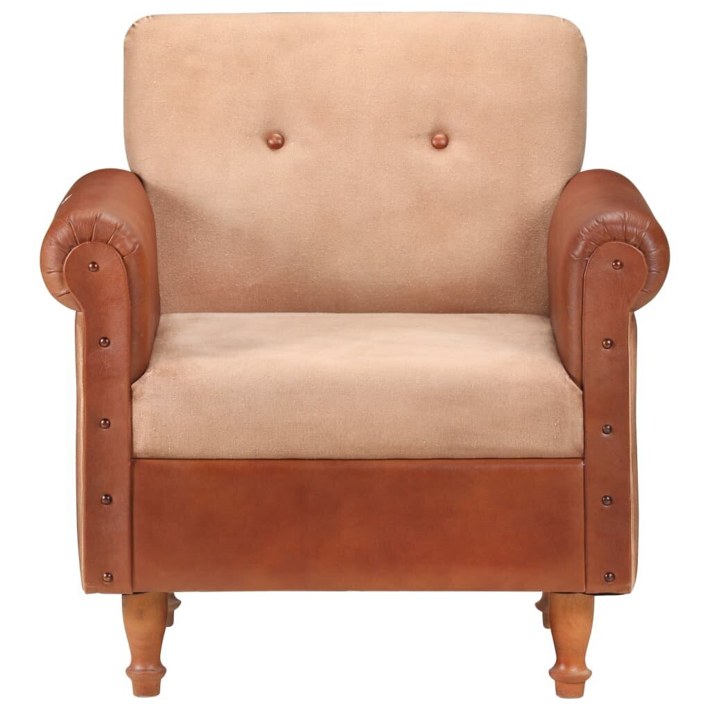 vidaXL atpūtas krēsls, brūna dabīgā āda un audums cena un informācija | Atpūtas krēsli | 220.lv