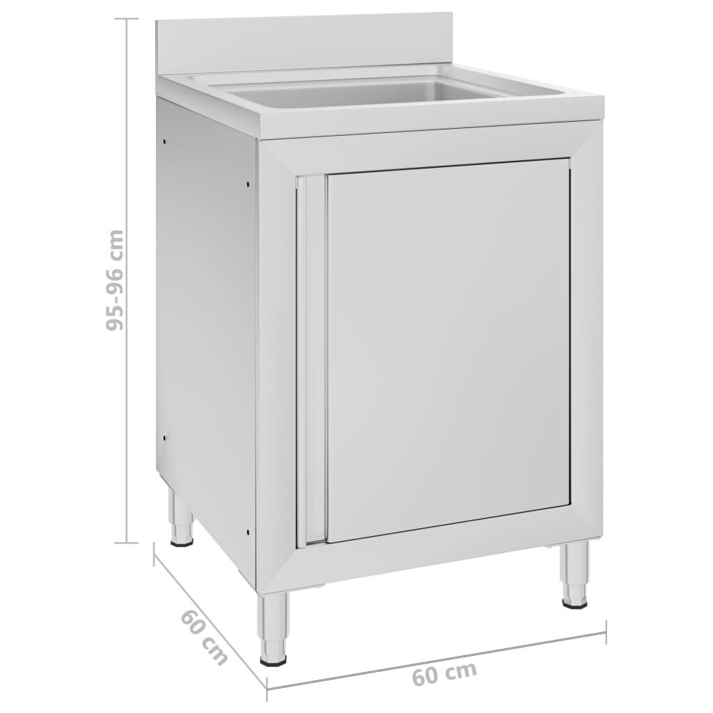 vidaXL virtuves izlietnes skapītis, 60x60x96 cm, nerūsējošs tērauds cena un informācija | Virtuves furnitūra | 220.lv