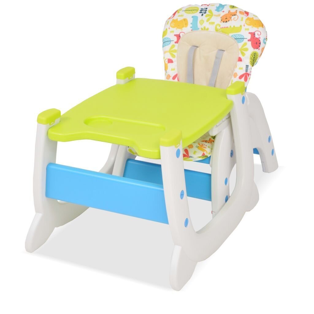 vidaXL bērnu barošanas krēsliņš, galdiņš, pārveidojams, zils ar zaļu cena un informācija | Bērnu krēsliņi un bērnu galdiņi | 220.lv