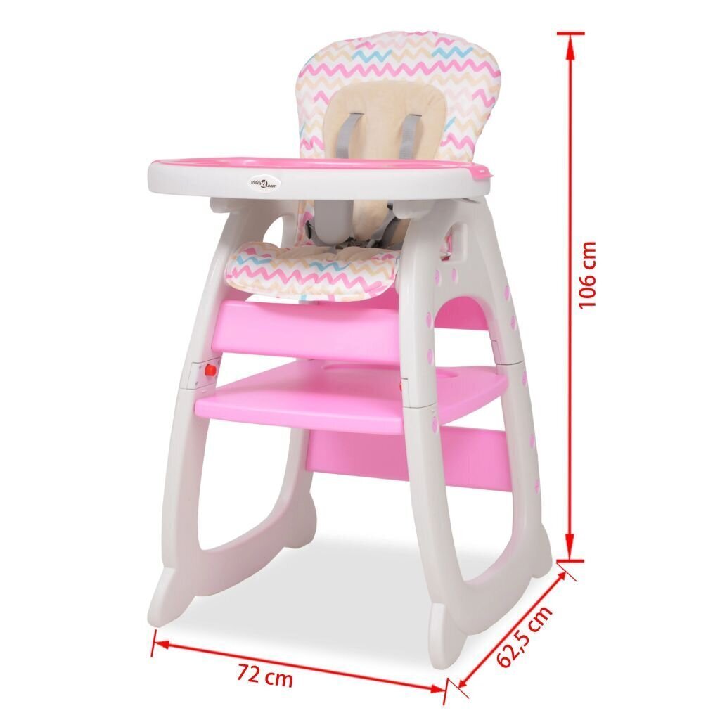 vidaXL bērnu barošanas krēsliņš ar galdiņu, pārveidojams, rozā цена и информация | Bērnu krēsliņi un bērnu galdiņi | 220.lv