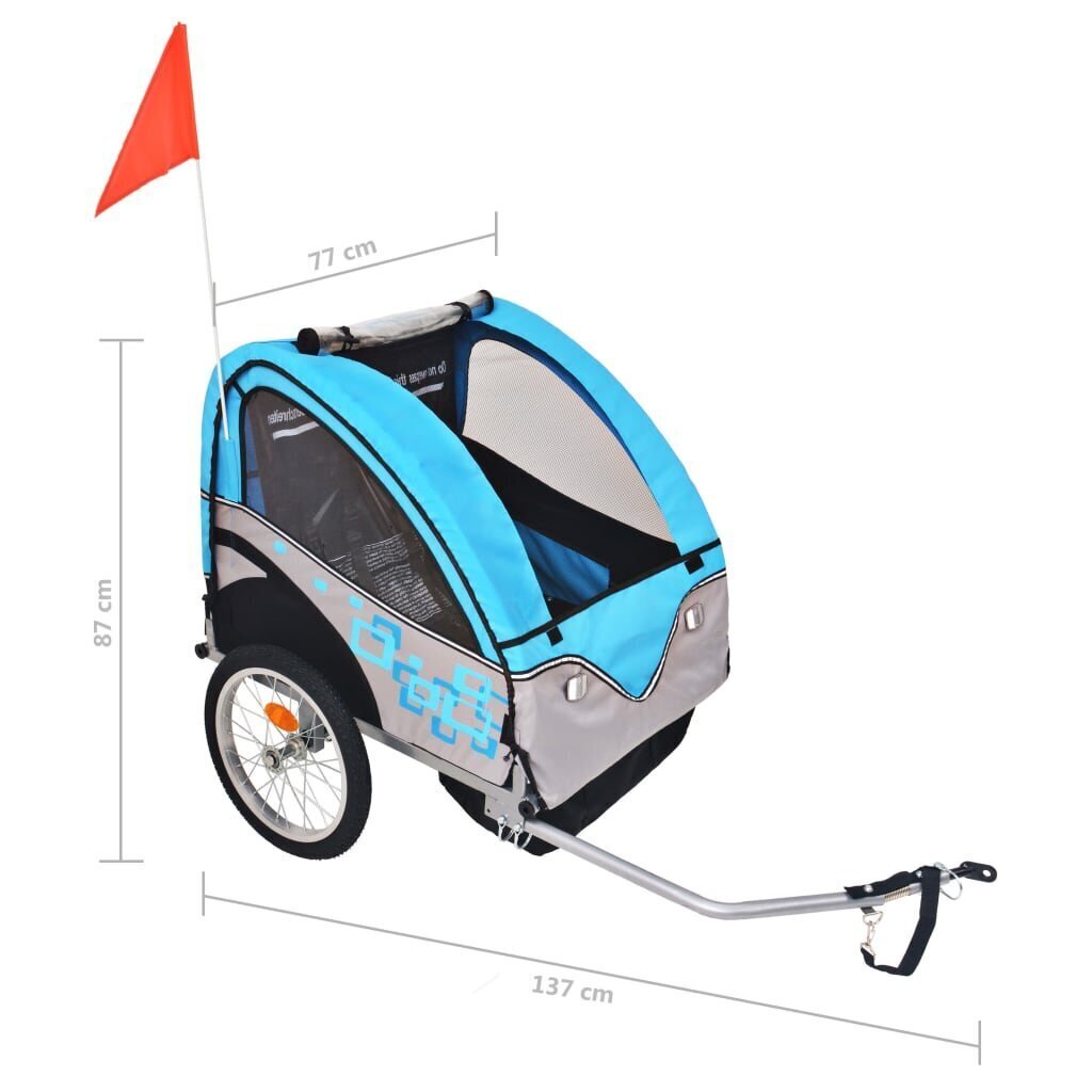 vidaXL bērnu velo piekabe, 30 kg, pelēka ar zilu cena un informācija | Velosipēdu piekabes, rati | 220.lv